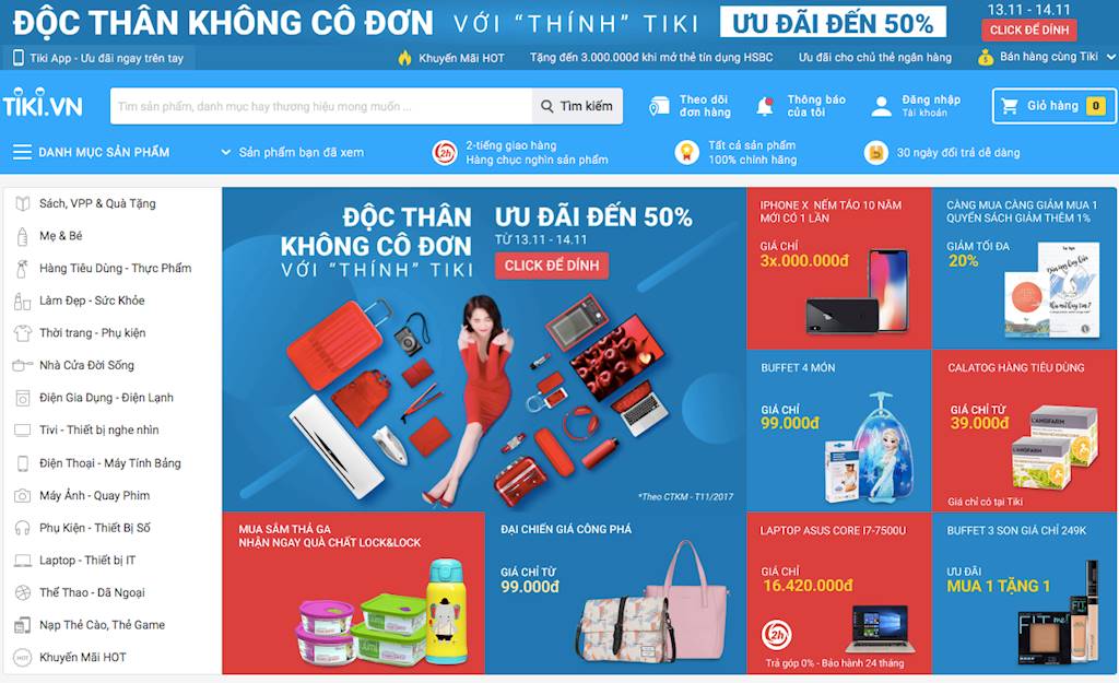 Giao diện sàn giao dịch thương mại điện tử Tiki