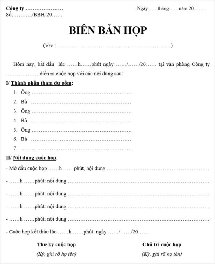 Biên bản kỷ luật nhân viên trong cuộc họp