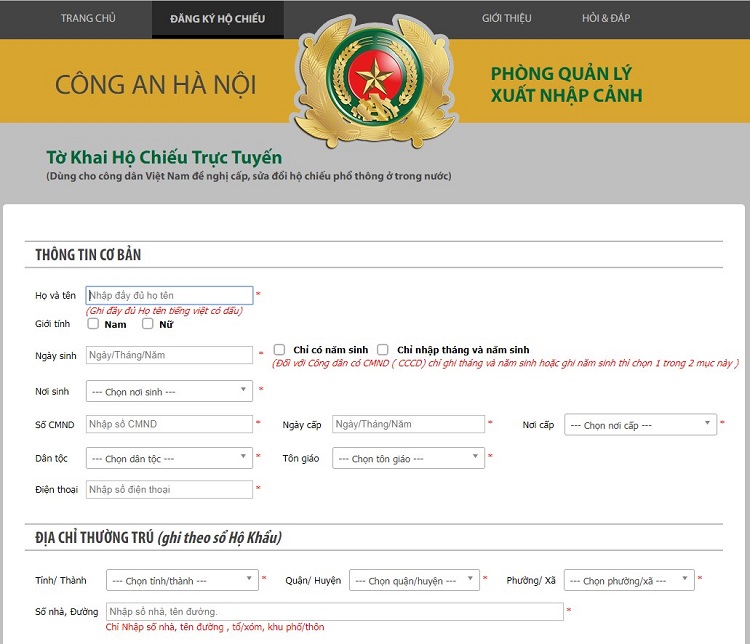 Hướng dẫn làm hộ chiếu online tại Hà Nội