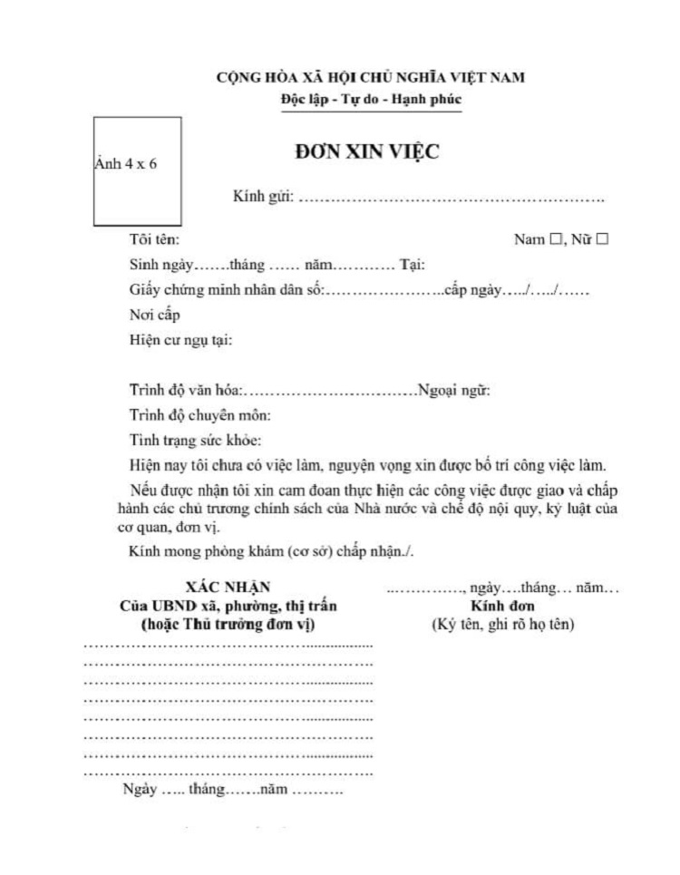 Mẫu đơn xin việc đúng chuẩn