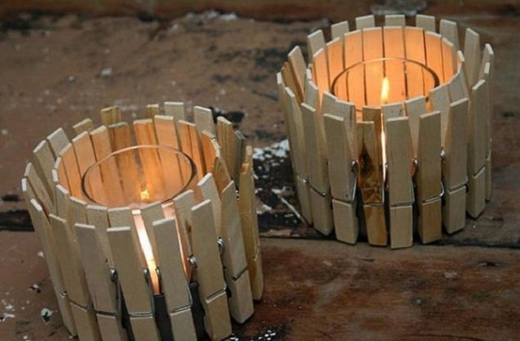 Đồ đựng nến từ kẹp gỗ