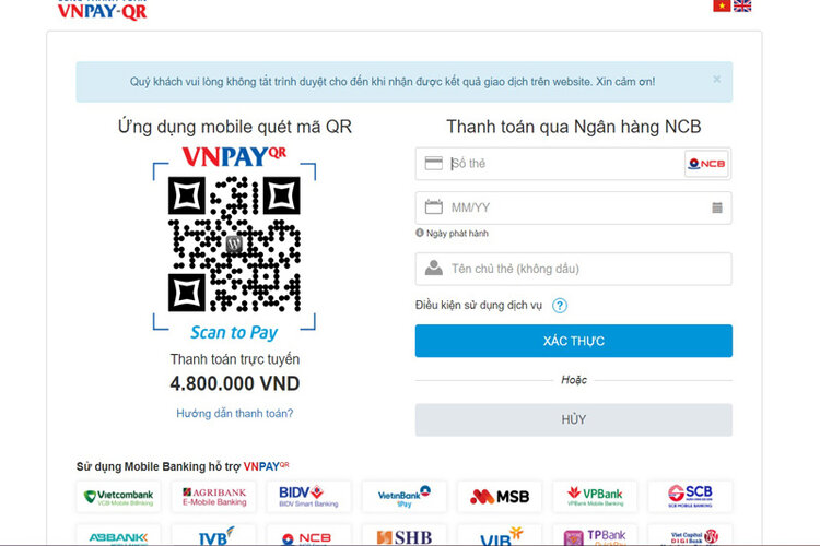 Điền c&aacute;c th&ocirc;ng tin để thanh to&aacute;n trực tuyến