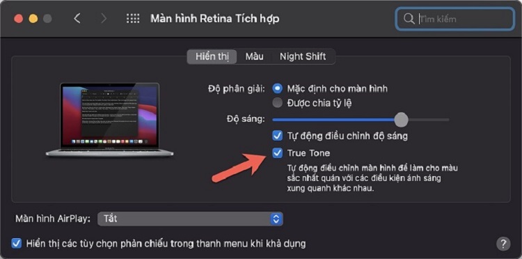 Hướng dẫn bật &nbsp;chế độ True tone tr&ecirc;n Macbook