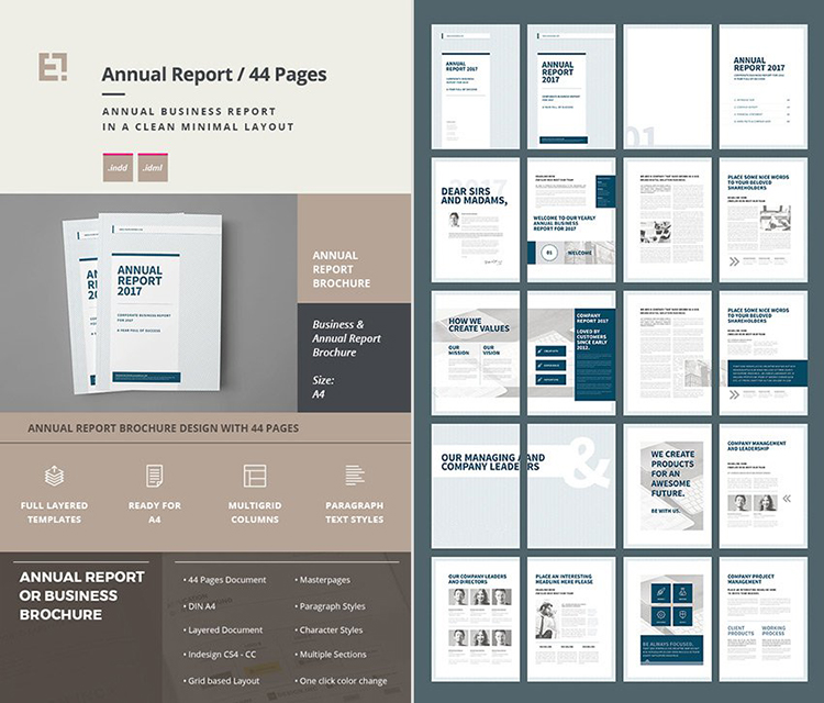 Report template thiết kế InDesign cho Brochure và báo cáo thường niên cho doanh nghiệp