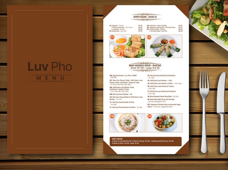 Mẫu menu đơn giản