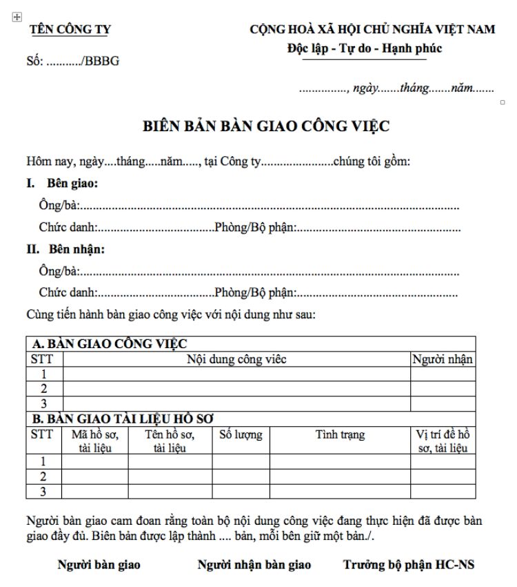 Những y&ecirc;u cầu của mẫu bi&ecirc;n bản b&agrave;n giao c&ocirc;ng việc