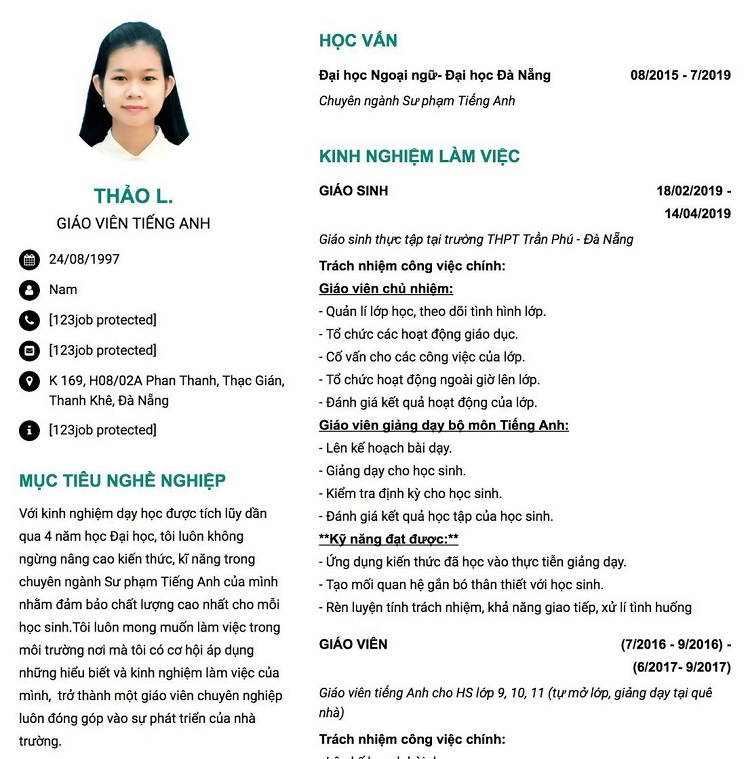 Tr&igrave;nh b&agrave;y th&ocirc;ng tin c&aacute; nh&acirc;n