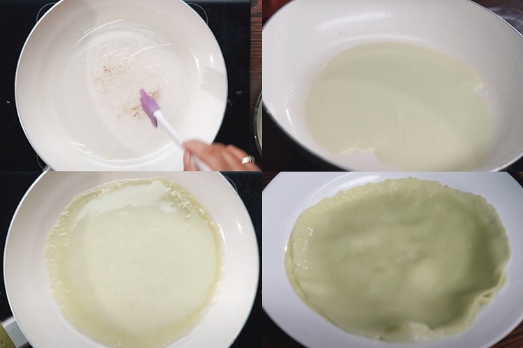 Bước 2: chi&ecirc;n vỏ b&aacute;nh crepe