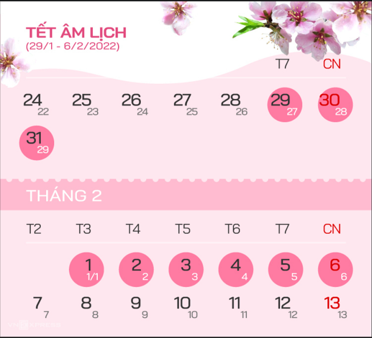 Lịch nghỉ Tết Nguy&ecirc;n đ&aacute;n Nh&acirc;m Dần 2022