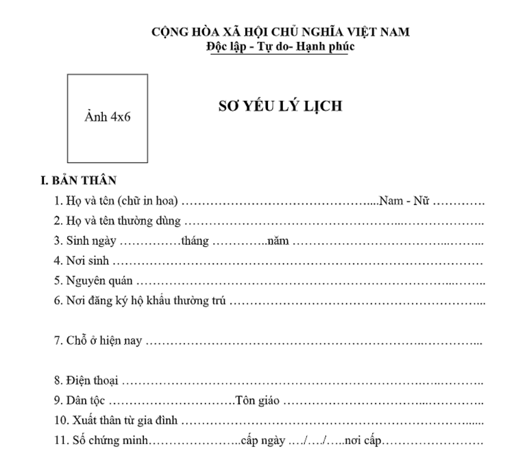 Hồ sơ xin việc online - Sơ yếu l&yacute; lịch 