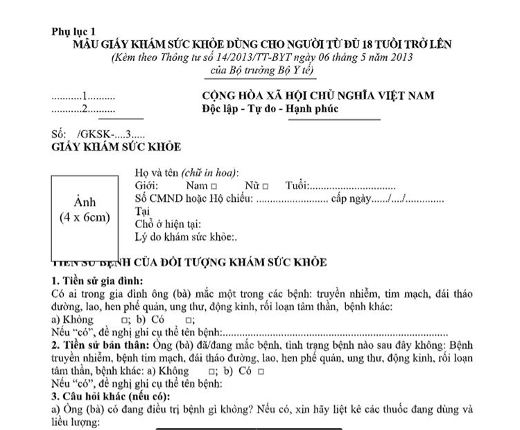 Hồ sơ xin việc online - giấy kh&aacute;m sức khỏe 
