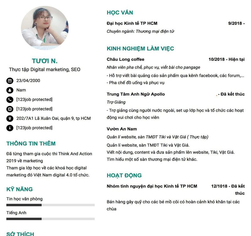 Hướng dẫn c&aacute;ch viết CV thực tập sinh Marketing
