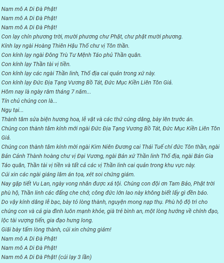 Văn khấn ch&uacute;ng sinh rằm th&aacute;ng 7