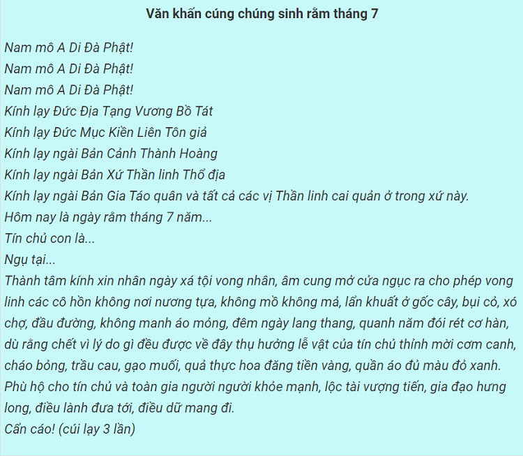 Văn khấn rằm th&aacute;ng 7 tại nh&agrave;
