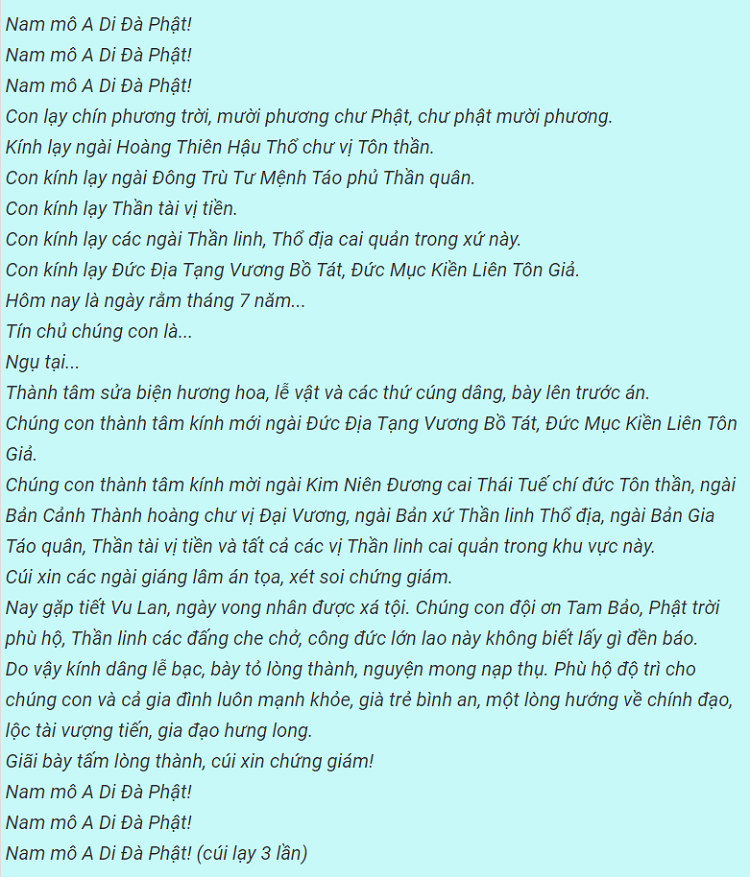 Văn khấn Thần T&agrave;i rằm th&aacute;ng 7 tại nh&agrave;