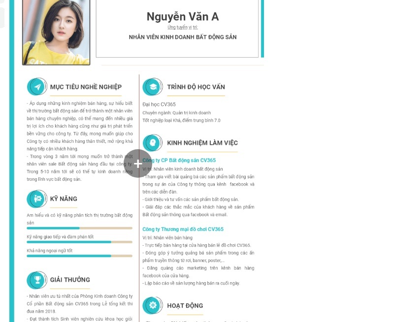 Mẫu CV nh&acirc;n vi&ecirc;n kinh doanh bất động sản