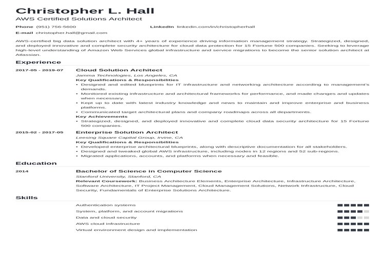 Mẫu CV Solution Architect chuẩn tiếng Anh