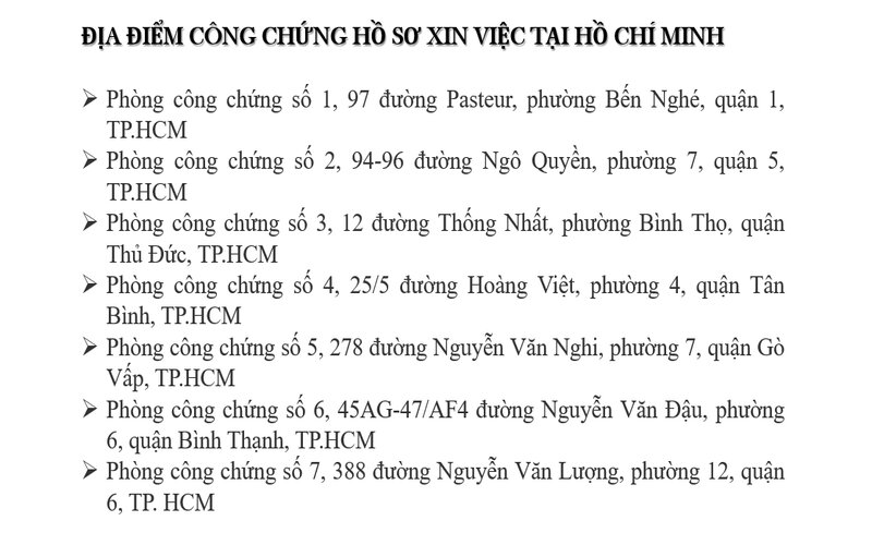 Địa điểm c&ocirc;ng chứng hồ sơ xin việc tại Hồ Ch&iacute; Minh