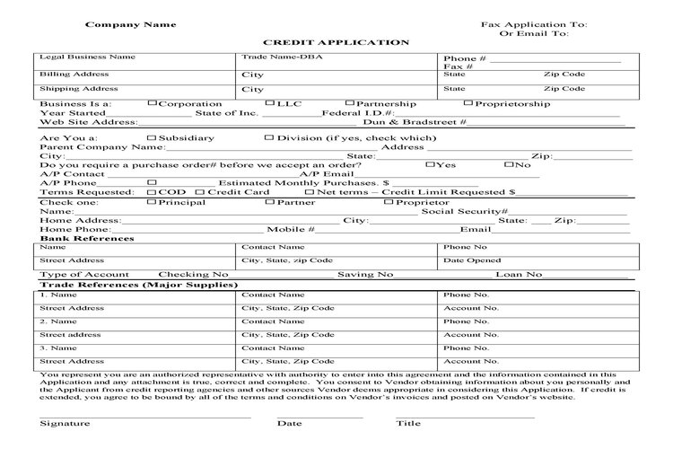 Credit Application Form - Đơn xin t&iacute;n dụng 