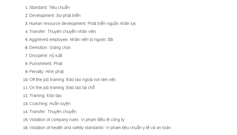 Từ vựng c&oacute; trong tiếng Anh chuy&ecirc;n ng&agrave;nh nh&acirc;n sự 