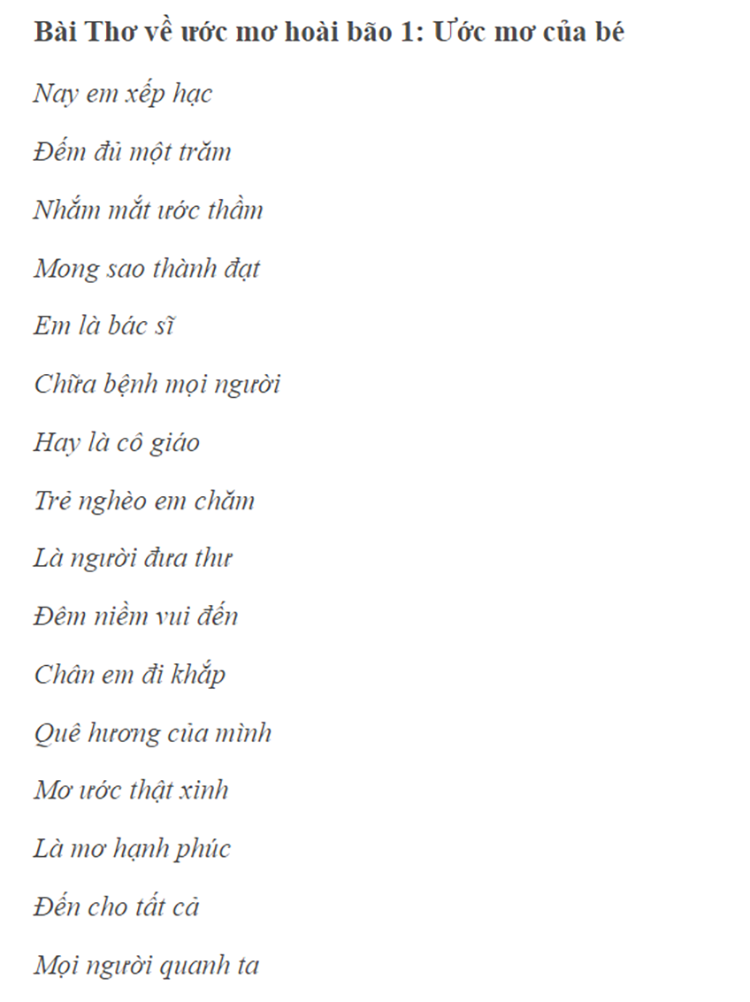 Những b&agrave;i thơ về ước mơ