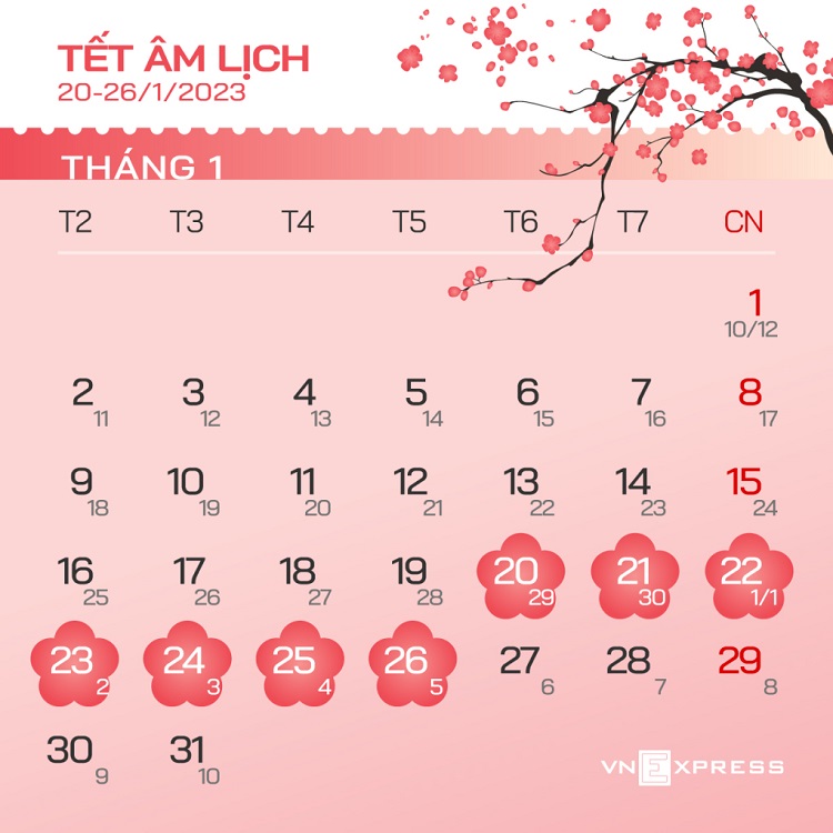 Lịch nghỉ lễ Tết Nguyên đán Quý Mão và các dịp lễ khác trong năm 2023